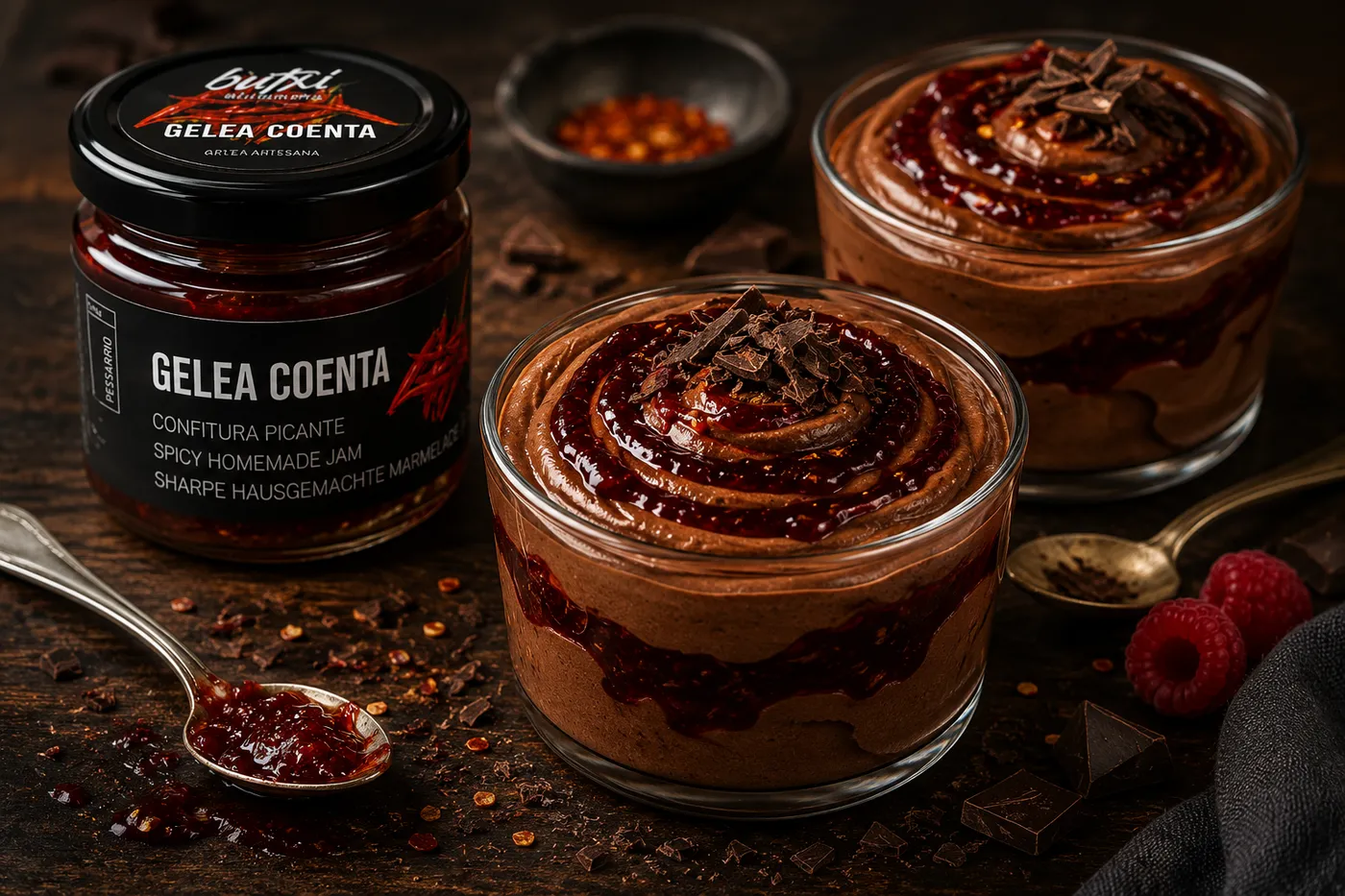 Vegane Schoko-Mousse mit Confitura-Picante-Swirl